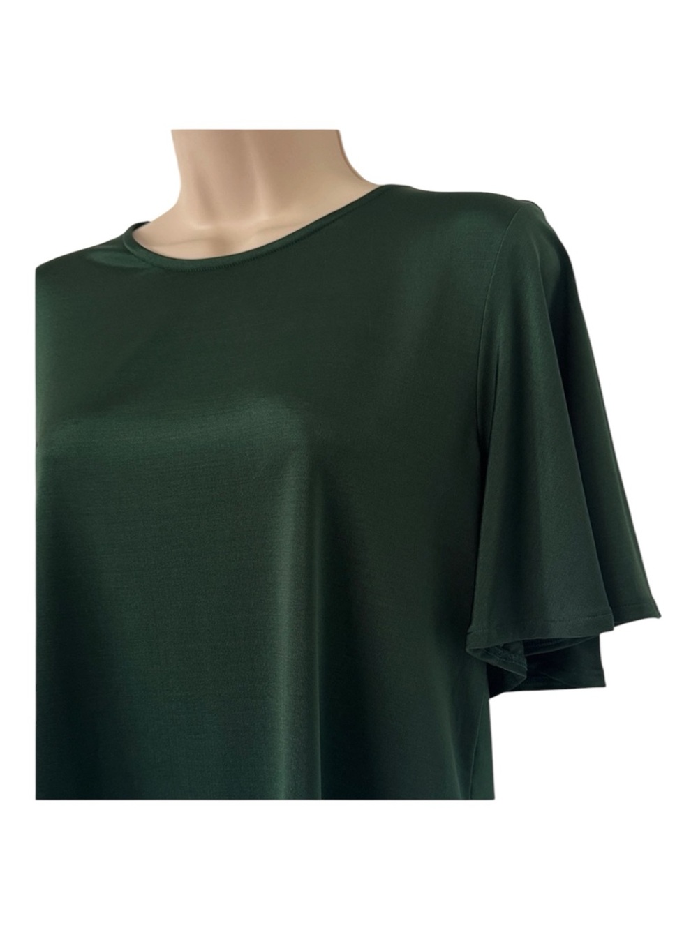 H&M Emerald Green Flutter Sleeve Blouse Flowy Satin Look Top Small - Picture 4 of 7